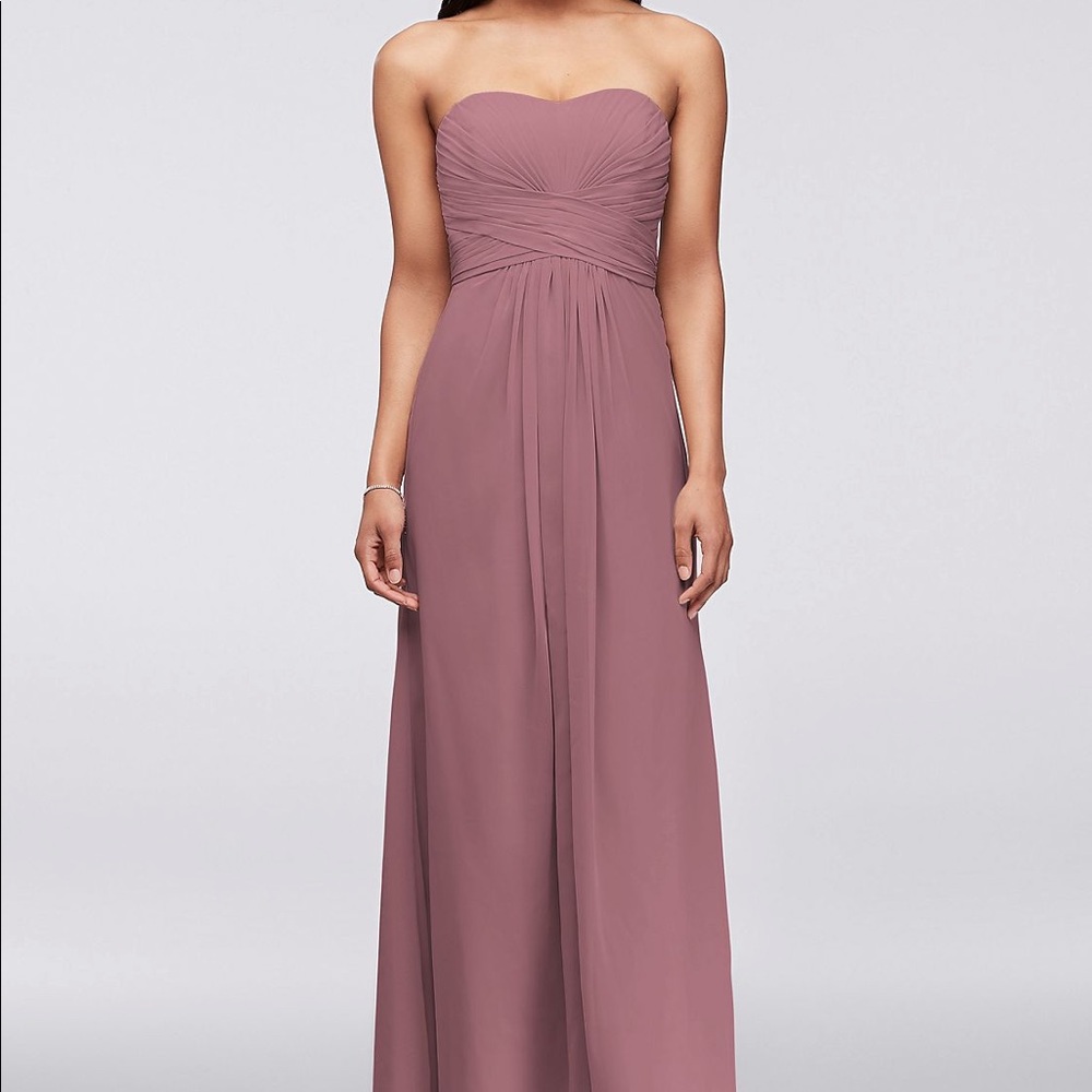 David’s Bridal strapless chiffon bridesmaid dress
